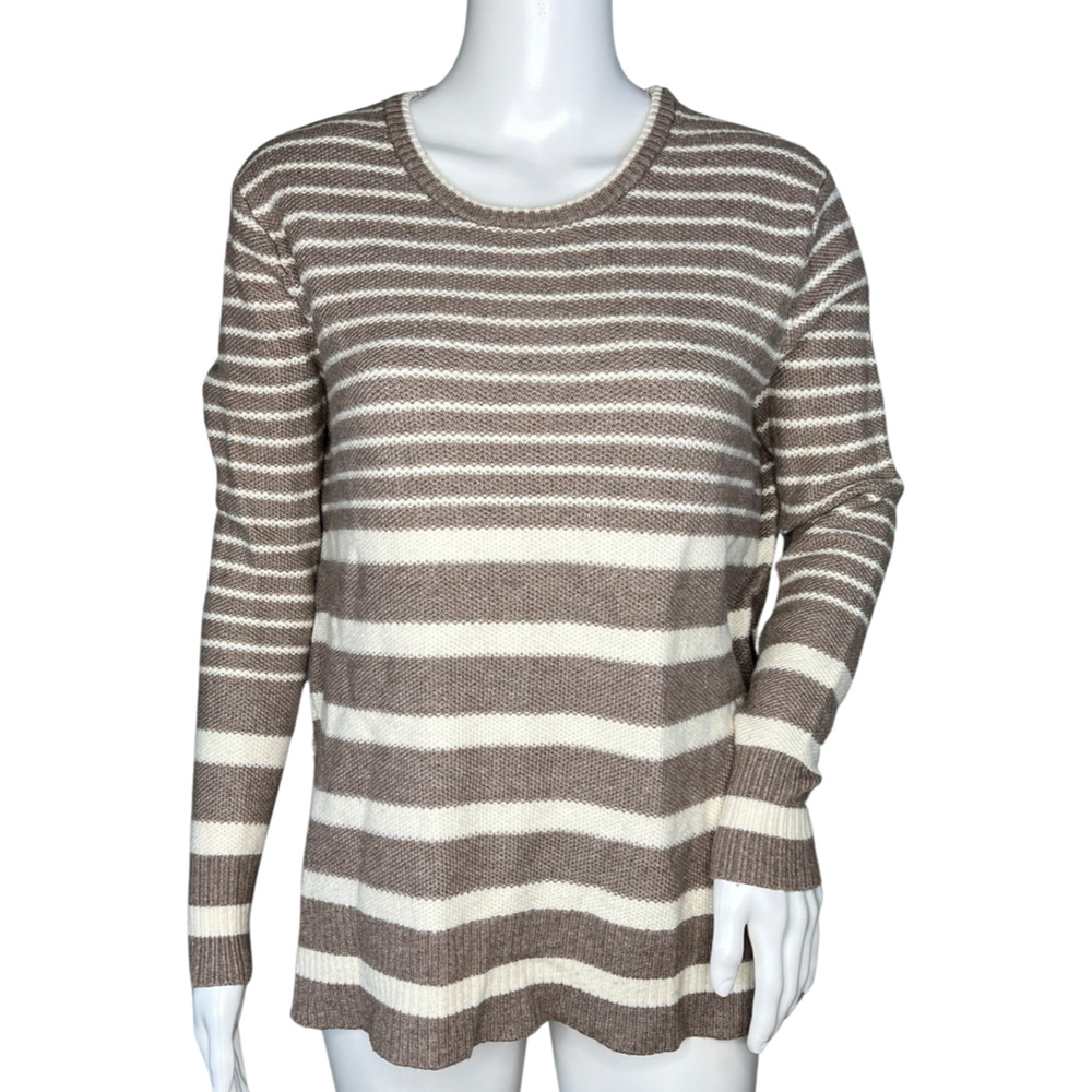 Athleta Sweater Womens XS Beige Tan Stripe Kennewick Knit Side Slits Athleisure